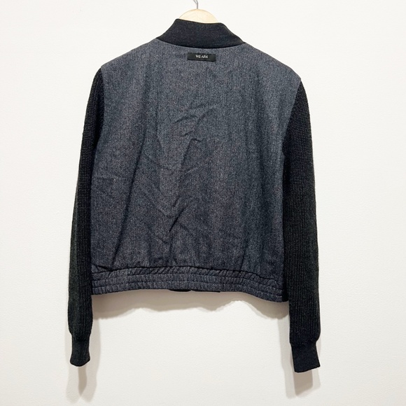 WE-AR4 Italy Wool Blend Woven Collarless Full Zip Bomber Jacket Gray Black Large - Picture 4 of 4